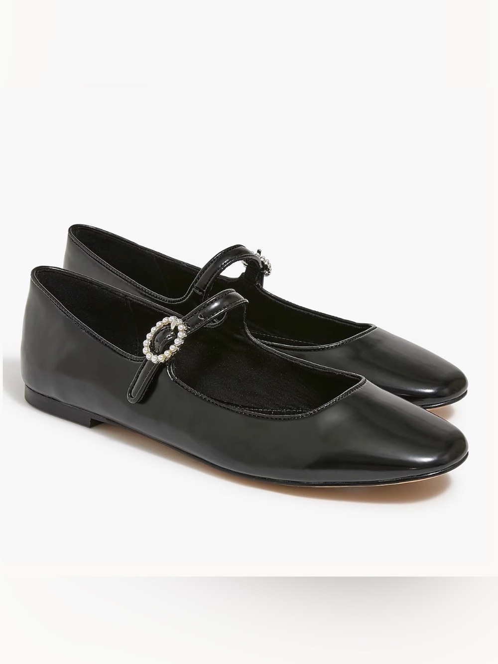 J.Crew Factory Pearl Buckle Mary Jane Flats – Black | NWOB |